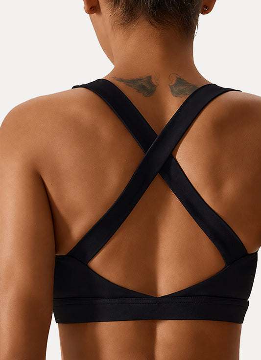 Cross-Back Sports Bra Carbon Black Back view