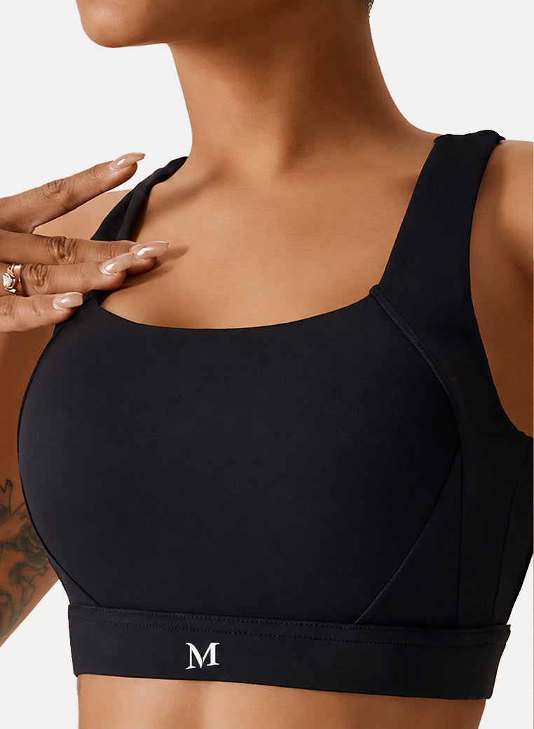 Cross-Back Sports Bra Carbon Black Front view